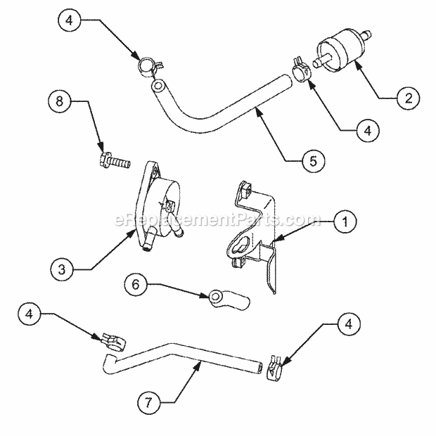 Fuel Pump/Filter Diagram and Parts List for 1527 13A-241G100 Cub Cadet Lawn Tractor